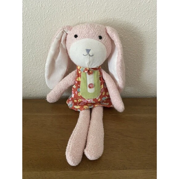 POTTERY BARN KIDS Girly Stuffed Animal Bunny Rabbit Easter Toy Pink w Dress 12" - Picture 2 of 12